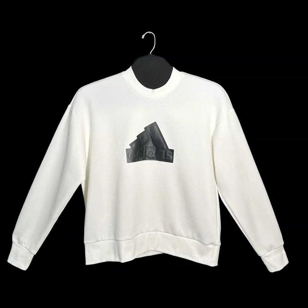 Adidas Men's Casual Fleece Pullover Sweatshirt XL White/Black Logo Front Accent